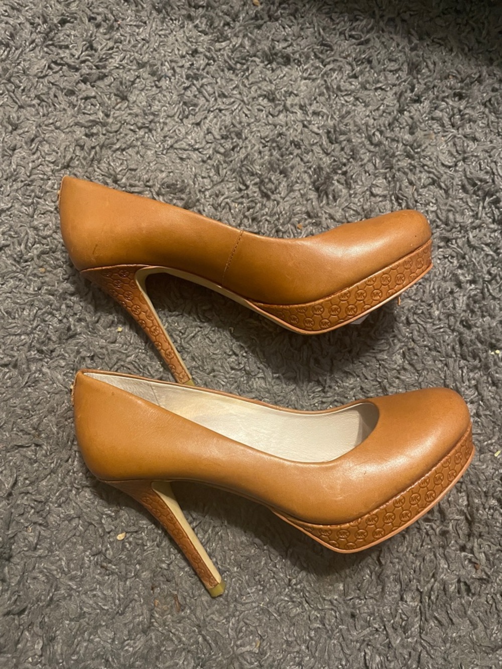 Michael Kors Cognac Leather Round-Toe Pumps